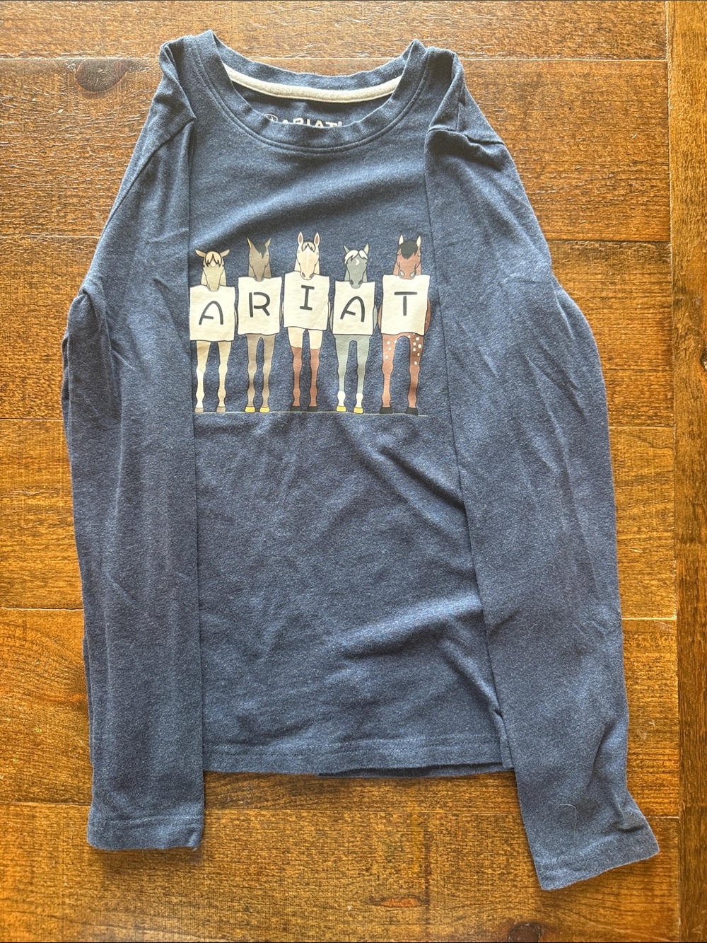 Ariat Navy Kids' Long-Sleeve Graphic Tee with Horse Lettering